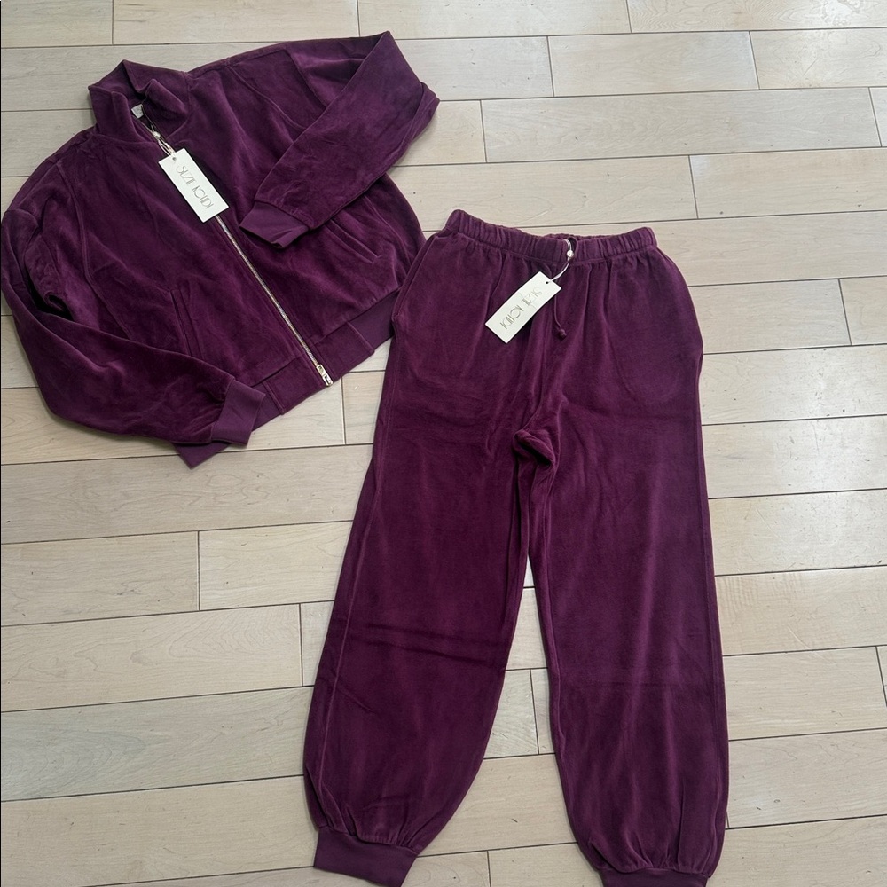 Suzie Kondi velour cotton plum  Sweatpants & Jacket Set